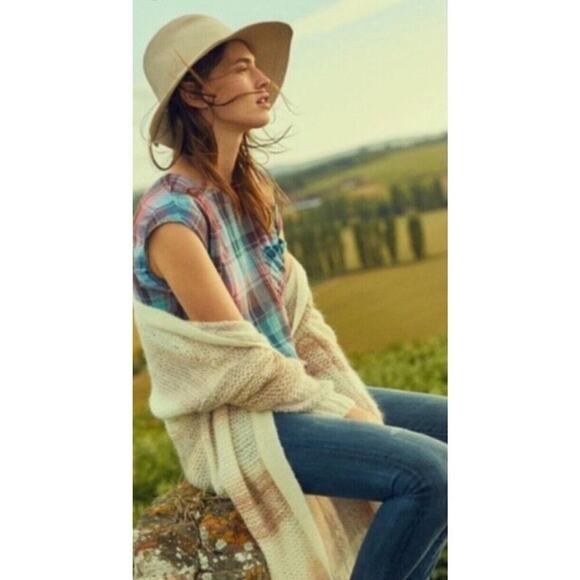 Anthropologie Numph Open Front Long Cardigan XS Stripe Cream Chunky Knit Mohair - Picture 16 of 16